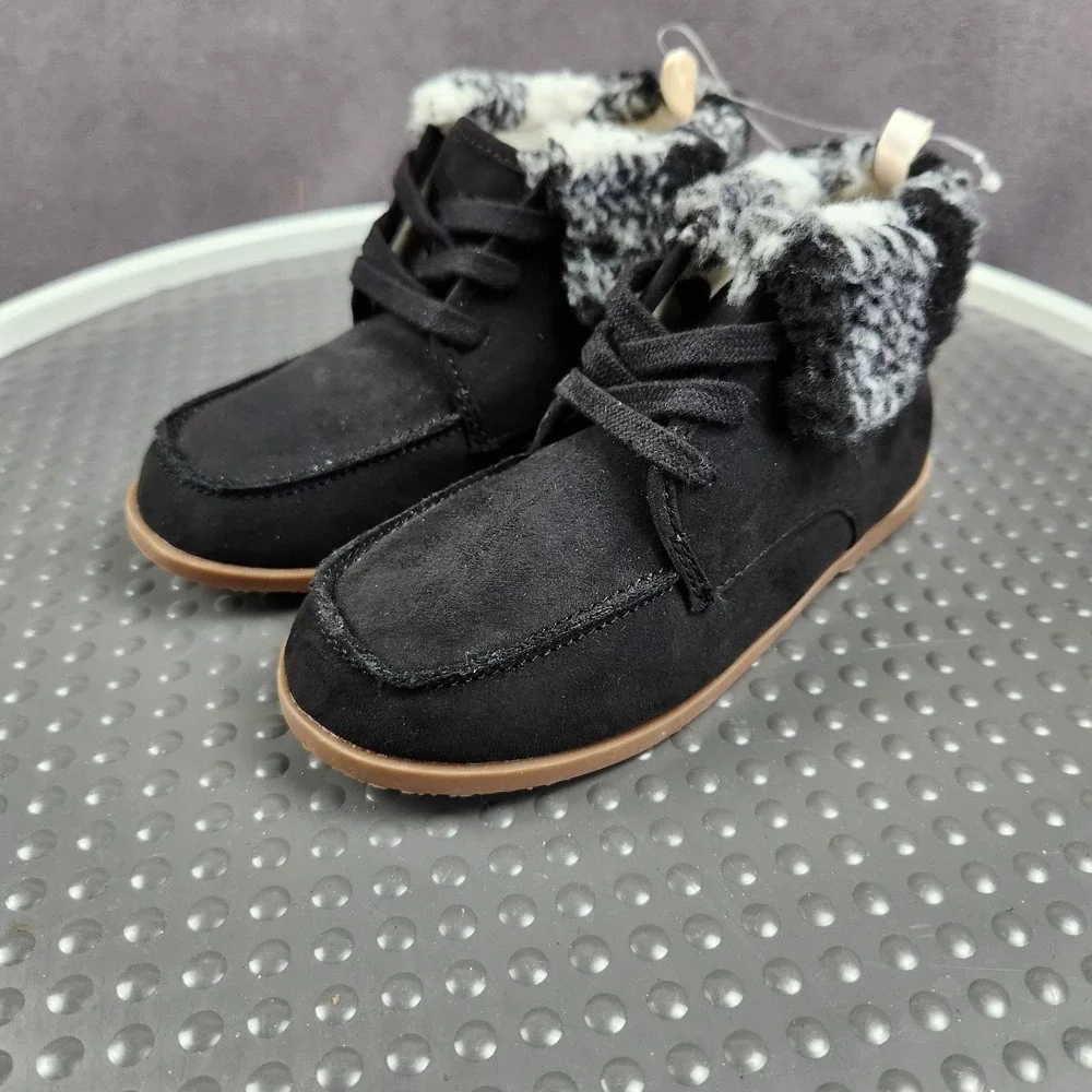 Gap Kids Moccasin Boot Boys Size 11 Black‎ Faux Suede Plaid Cuff Lined
